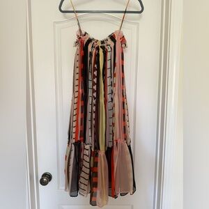 APIECE APART Dafni 100% Silk Sweep Dress Abstract Soleil Stripes, SZ 0